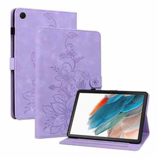 For Samsung Galaxy Tab A8 10.5 2022 Lily Embossed Leather Smart Tablet Case(Purple)