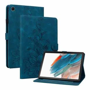 For Samsung Galaxy Tab A8 10.5 2022 Lily Embossed Leather Smart Tablet Case(Dark Blue)