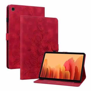 For Samsung Galaxy Tab A7 10.4 Lily Embossed Leather Smart Tablet Case(Red)