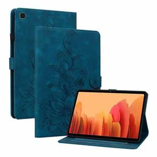 For Samsung Galaxy Tab A7 10.4 Lily Embossed Leather Smart Tablet Case(Dark Blue)