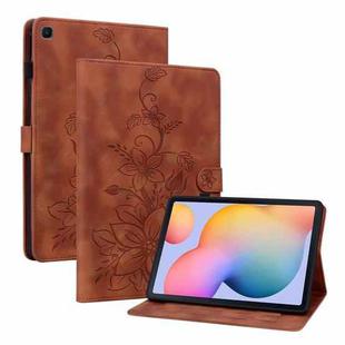 For Samsung Galaxy Tab S6 Lite Lily Embossed Leather Smart Tablet Case(Brown)