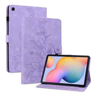 For Samsung Galaxy Tab S6 Lite Lily Embossed Leather Smart Tablet Case(Purple)