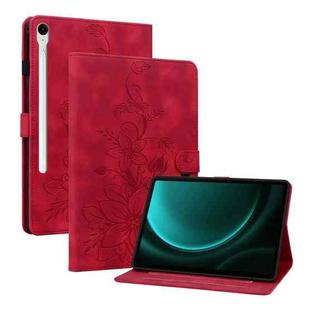 For Samsung Galaxy Tab S9 / S9 FE Lily Embossed Leather Tablet Case(Red)