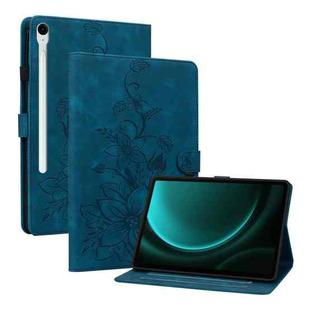 For Samsung Galaxy Tab S9 / S9 FE Lily Embossed Leather Tablet Case(Dark Blue)