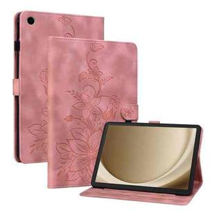 For Samsung Galaxy Tab A9+ Lily Embossed Leather Tablet Case(Pink)