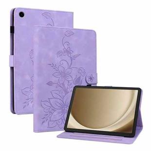 For Samsung Galaxy Tab A9+ Lily Embossed Leather Tablet Case(Purple)