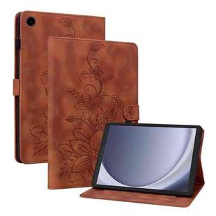For Samsung Galaxy Tab A9 Lily Embossed Leather Tablet Case(Brown)