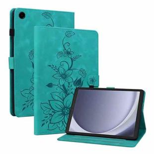 For Samsung Galaxy Tab A9 Lily Embossed Leather Tablet Case(Green)