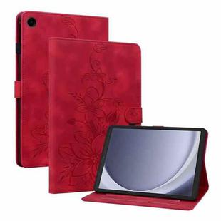 For Samsung Galaxy Tab A9 Lily Embossed Leather Tablet Case(Red)