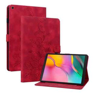 For Samsung Galaxy Tab A 10.1 2019 Lily Embossed Leather Tablet Case(Red)