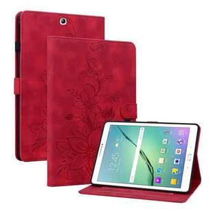 For Samsung Galaxy Tab S2 9.7 T810 T815 Lily Embossed Leather Tablet Case(Red)