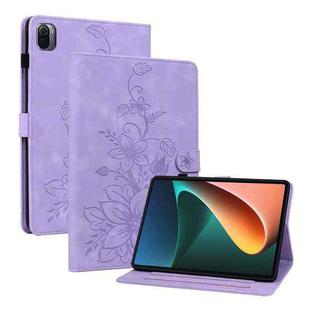 For Xiaomi Pad 5 / Pad 5 Pro Lily Embossed Leather Smart Tablet Case(Purple)