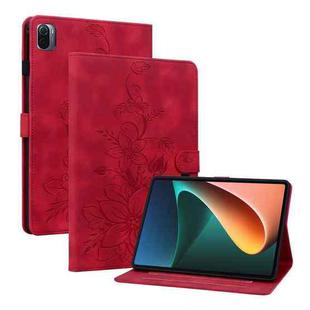 For Xiaomi Pad 5 / Pad 5 Pro Lily Embossed Leather Smart Tablet Case(Red)
