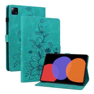 For Xiaomi Pad 6 11.0 2023 Lily Embossed Leather Tablet Case(Green)
