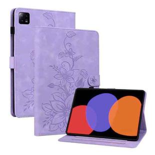 For Xiaomi Pad 6 11.0 2023 Lily Embossed Leather Tablet Case(Purple)