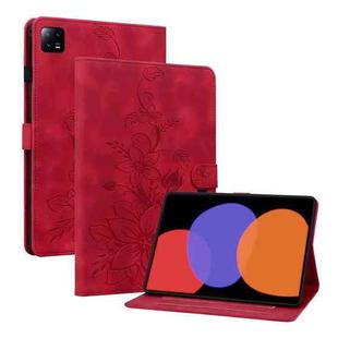 For Xiaomi Pad 6 11.0 2023 Lily Embossed Leather Tablet Case(Red)
