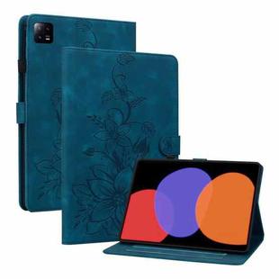 For Xiaomi Pad 6 11.0 2023 Lily Embossed Leather Tablet Case(Dark Blue)