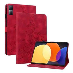 For Xiaomi Redmi Pad 10.61 Lily Embossed Leather Tablet Case(Red)