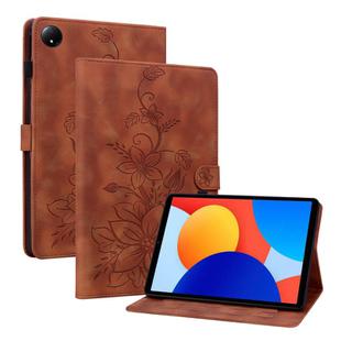 For Xiaomi Redmi Pad SE 8.7 Lily Embossed Leather Tablet Case(Brown)