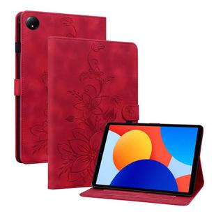 For Xiaomi Redmi Pad SE 8.7 Lily Embossed Leather Tablet Case(Red)