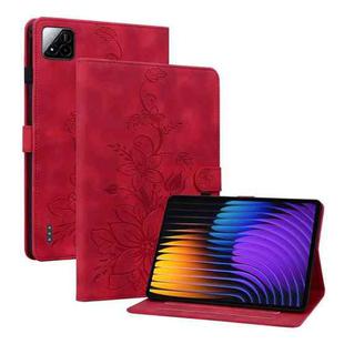 For Xiaomi Pad 7 / Pad 7 Pro Lily Embossed Leather Tablet Case(Red)