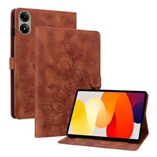 For Redmi Pad 2 / Redmi Pad SE 11 2025 Lily Embossed Leather Tablet Case(Brown)