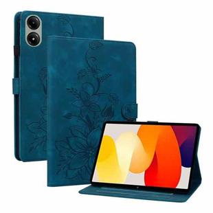For Redmi Pad 2 / Redmi Pad SE 11 2025 Lily Embossed Leather Tablet Case(Dark Blue)