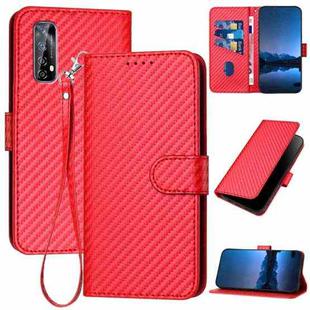 For Realme 7 4G / Narzo 20 Pro YX0070 Carbon Fiber Buckle Leather Phone Case with Lanyard(Red)