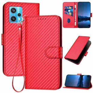 For Realme 9 Pro+ YX0070 Carbon Fiber Buckle Leather Phone Case with Lanyard(Red)