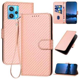 For Realme 9 Pro+ YX0070 Carbon Fiber Buckle Leather Phone Case with Lanyard(Pink)