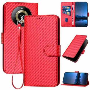 For Realme 11 5G Global YX0070 Carbon Fiber Buckle Leather Phone Case with Lanyard(Red)