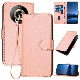 For Realme 11 5G Global YX0070 Carbon Fiber Buckle Leather Phone Case with Lanyard(Pink)