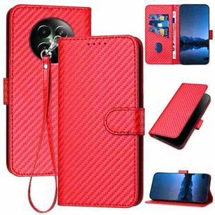 For Realme 12 YX0070 Carbon Fiber Buckle Leather Phone Case with Lanyard(Red)