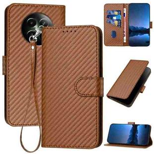 For Realme 12 YX0070 Carbon Fiber Buckle Leather Phone Case with Lanyard(Coffee)