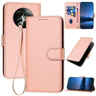 For Realme 12 YX0070 Carbon Fiber Buckle Leather Phone Case with Lanyard(Pink)
