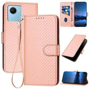 For Realme C30 4G/Narzo 50i Prime/C30s YX0070 Carbon Fiber Buckle Leather Phone Case with Lanyard(Pink)