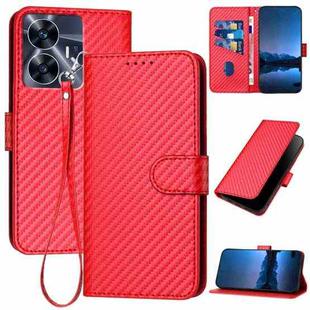 For Realme C55 4G Global / Narzo N55 YX0070 Carbon Fiber Buckle Leather Phone Case with Lanyard(Red)