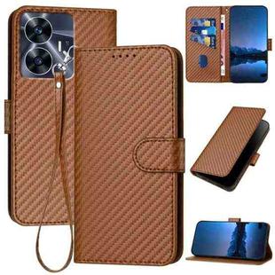 For Realme C55 4G Global / Narzo N55 YX0070 Carbon Fiber Buckle Leather Phone Case with Lanyard(Coffee)