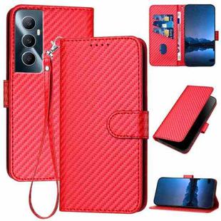 For Realme C65 4G YX0070 Carbon Fiber Buckle Leather Phone Case with Lanyard(Red)