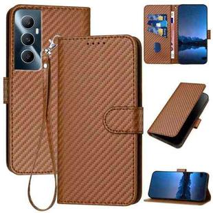 For Realme C65 4G YX0070 Carbon Fiber Buckle Leather Phone Case with Lanyard(Coffee)