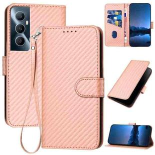 For Realme C65 4G YX0070 Carbon Fiber Buckle Leather Phone Case with Lanyard(Pink)