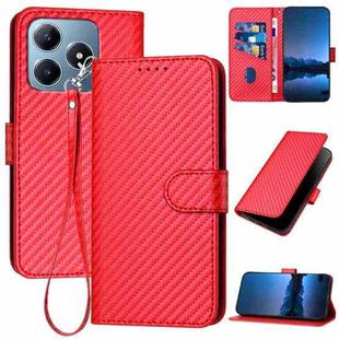 For Realme C63 / C61 Global YX0070 Carbon Fiber Buckle Leather Phone Case with Lanyard(Red)