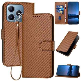 For Realme C63 / C61 Global YX0070 Carbon Fiber Buckle Leather Phone Case with Lanyard(Coffee)