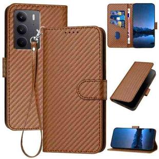 For Realme C75 Global YX0070 Carbon Fiber Buckle Leather Phone Case with Lanyard(Coffee)