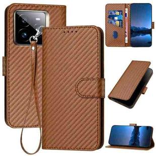 For Realme GT7 Pro YX0070 Carbon Fiber Buckle Leather Phone Case with Lanyard(Coffee)