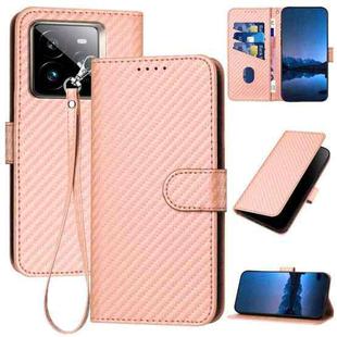 For Realme GT7 Pro YX0070 Carbon Fiber Buckle Leather Phone Case with Lanyard(Pink)