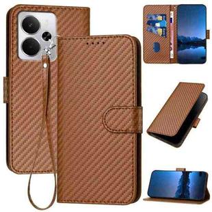 For Realme 14 / P3 5G Global YX0070 Carbon Fiber Buckle Leather Phone Case with Lanyard(Coffee)