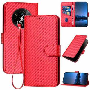 For Realme 14 Pro YX0070 Carbon Fiber Buckle Leather Phone Case with Lanyard(Red)