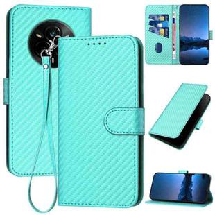 For Realme 14 Pro YX0070 Carbon Fiber Buckle Leather Phone Case with Lanyard(Light Blue)