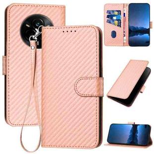 For Realme 14 Pro YX0070 Carbon Fiber Buckle Leather Phone Case with Lanyard(Pink)